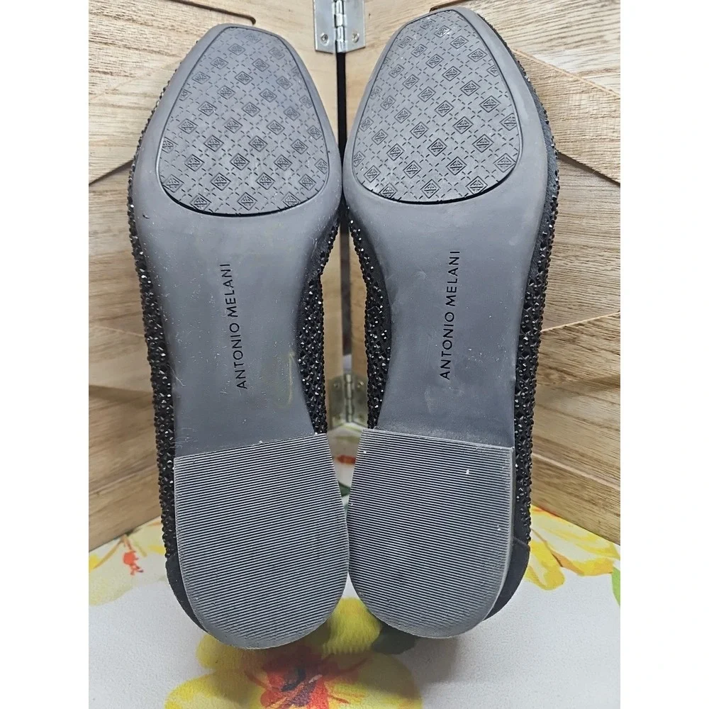 Antonio Milani Black Crystal Slip On Loafers  Sz 7.5 Glam Glitz‎ Sparkle #457
